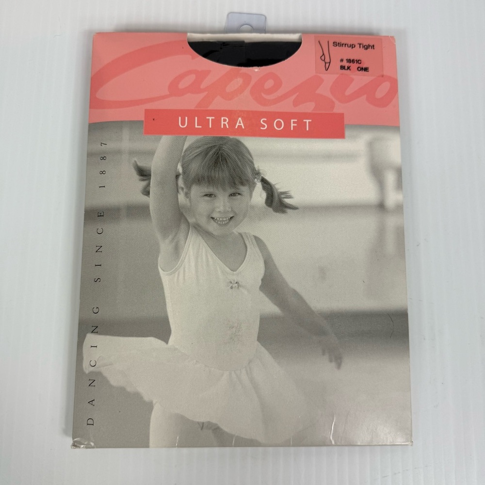 Capezio Ultra Soft Stirrup Tights #1861C Black Girls One Size Dance New